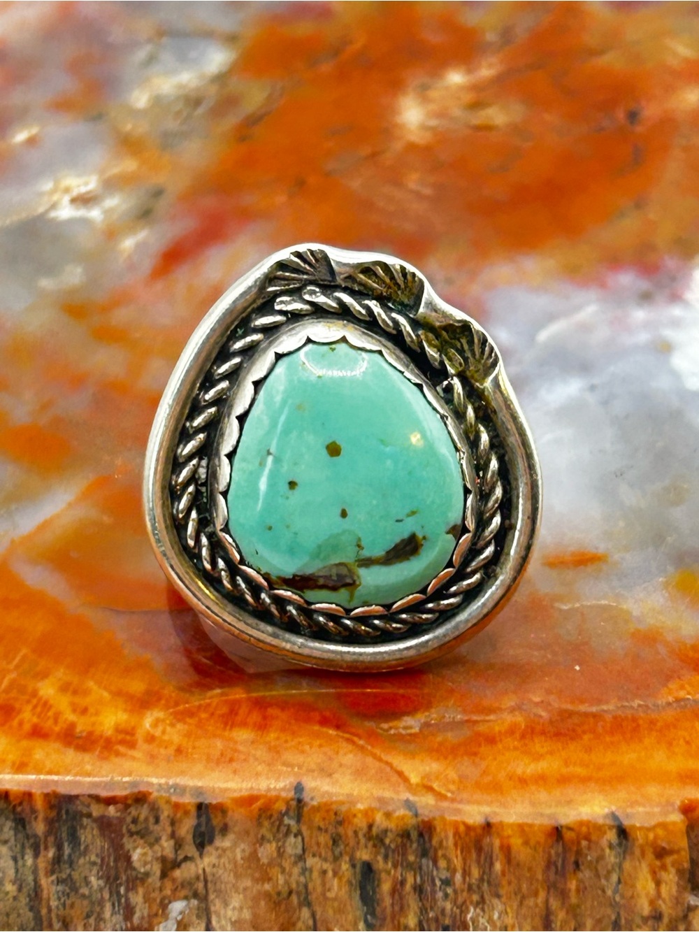 Handcrafted Southwest Turquoise Ring, Sterling Silver - Size 7